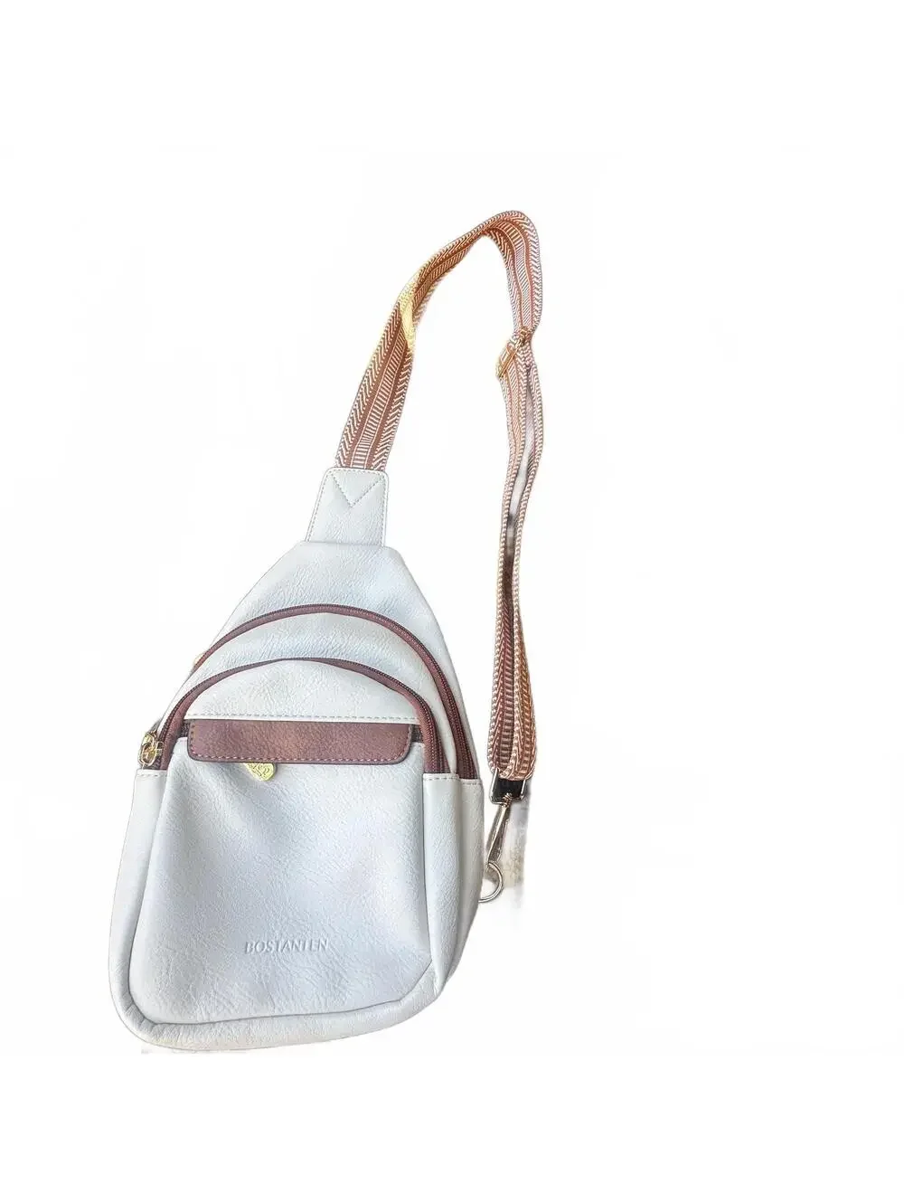 Bostanten Women's White and Brown Shoulder Bag with Anti-Theft Zipper Pocket, 35